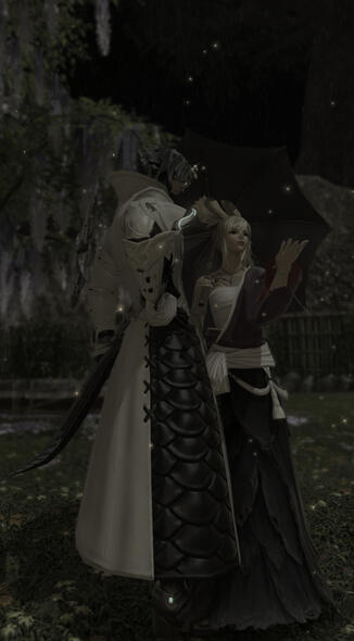 Mistress Araminta wandering the grounds with a Guest.